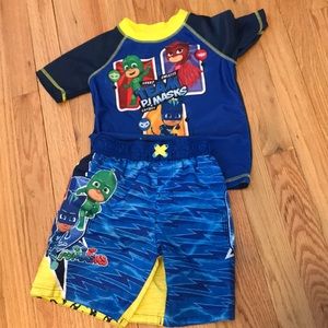 PJ masks swim trunks and rash guard